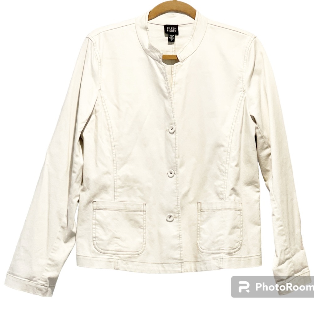 Eileen Fisher Washed Stretch Cotton Lightweight Cream Jacket Size L